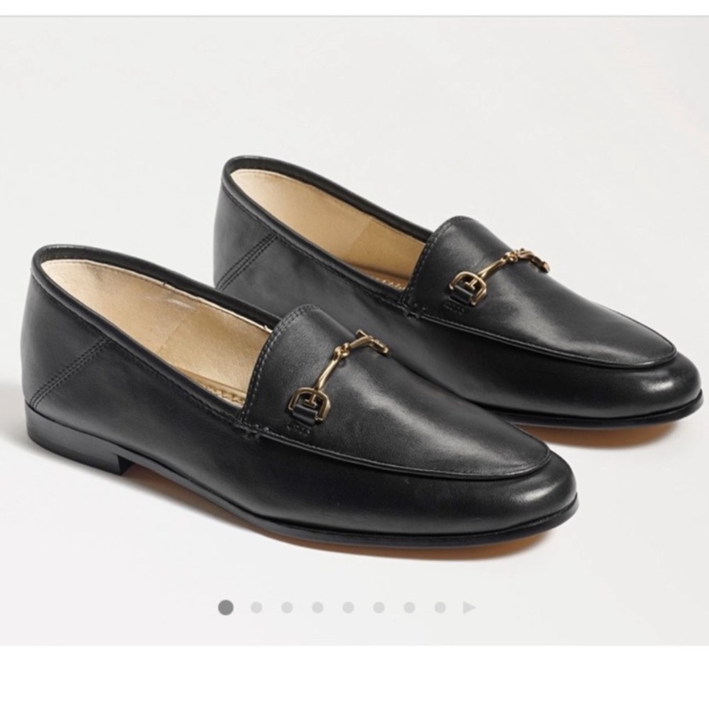 Sam Edelman Black Leather Loraine Loafers with Gold Accent